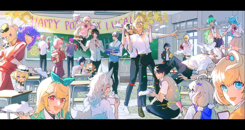 elira pendora, selen tatsuki, pomu rainpuff, enna alouette, finana ryugu, and 16 more (nijisanji and 1 more) drawn by jessie4a9