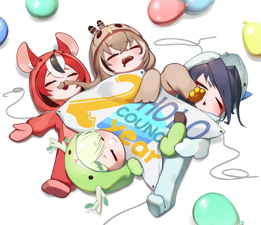 ouro kronii, nanashi mumei, hakos baelz, and ceres fauna (hololive and 1 more) drawn by appleblossomtea
