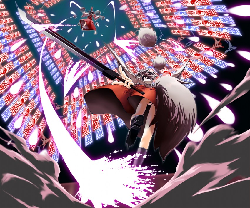 hakurei reimu and inubashiri momiji (touhou) drawn by mazuka_kei