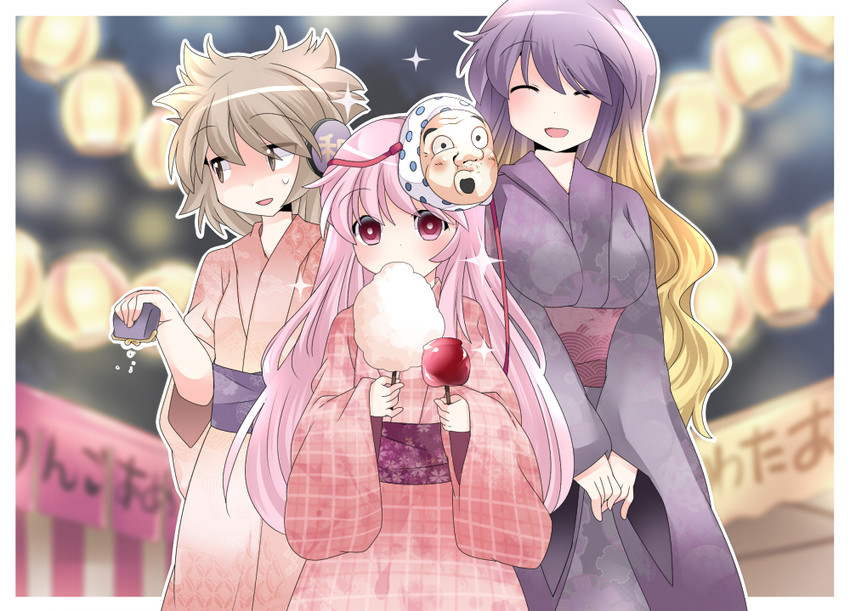 hijiri byakuren, toyosatomimi no miko, and hata no kokoro (touhou) drawn by hammer_(sunset_beach)