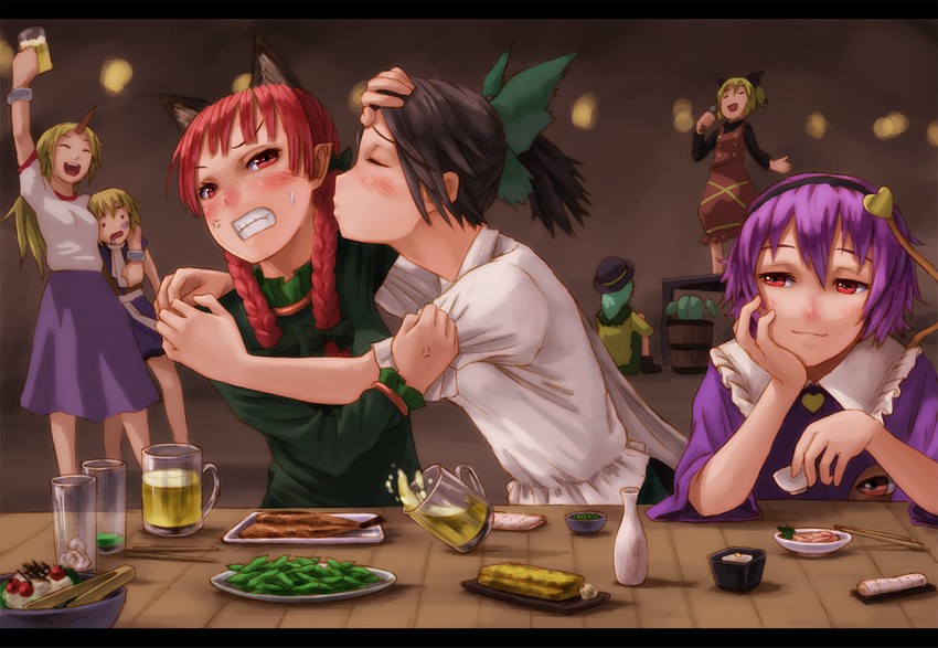 komeiji koishi, komeiji satori, kaenbyou rin, reiuji utsuho, mizuhashi parsee, and 3 more (touhou and 1 more) drawn by kurione_(zassou)