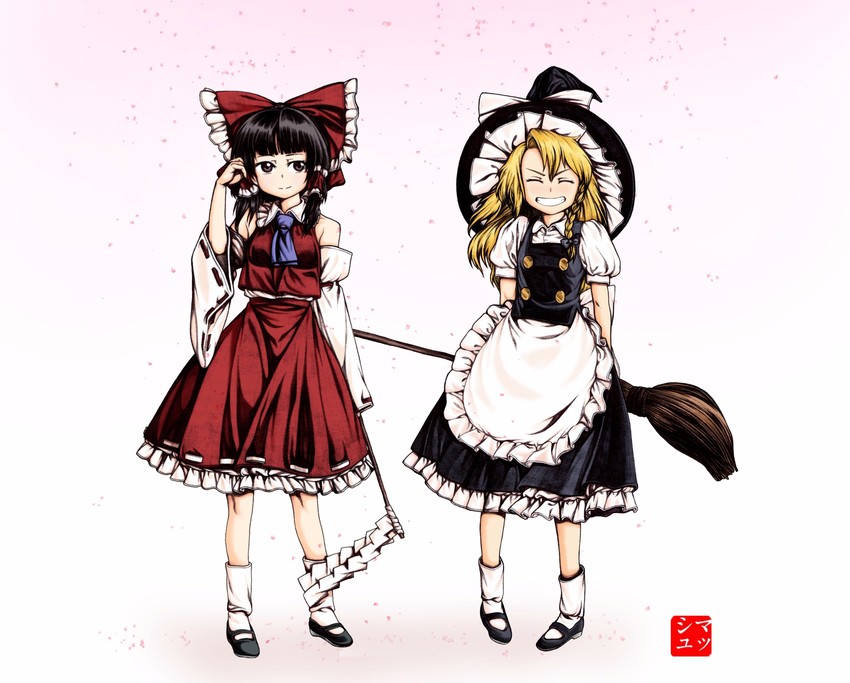 hakurei reimu and kirisame marisa (touhou) drawn by mushroom_(osh320)