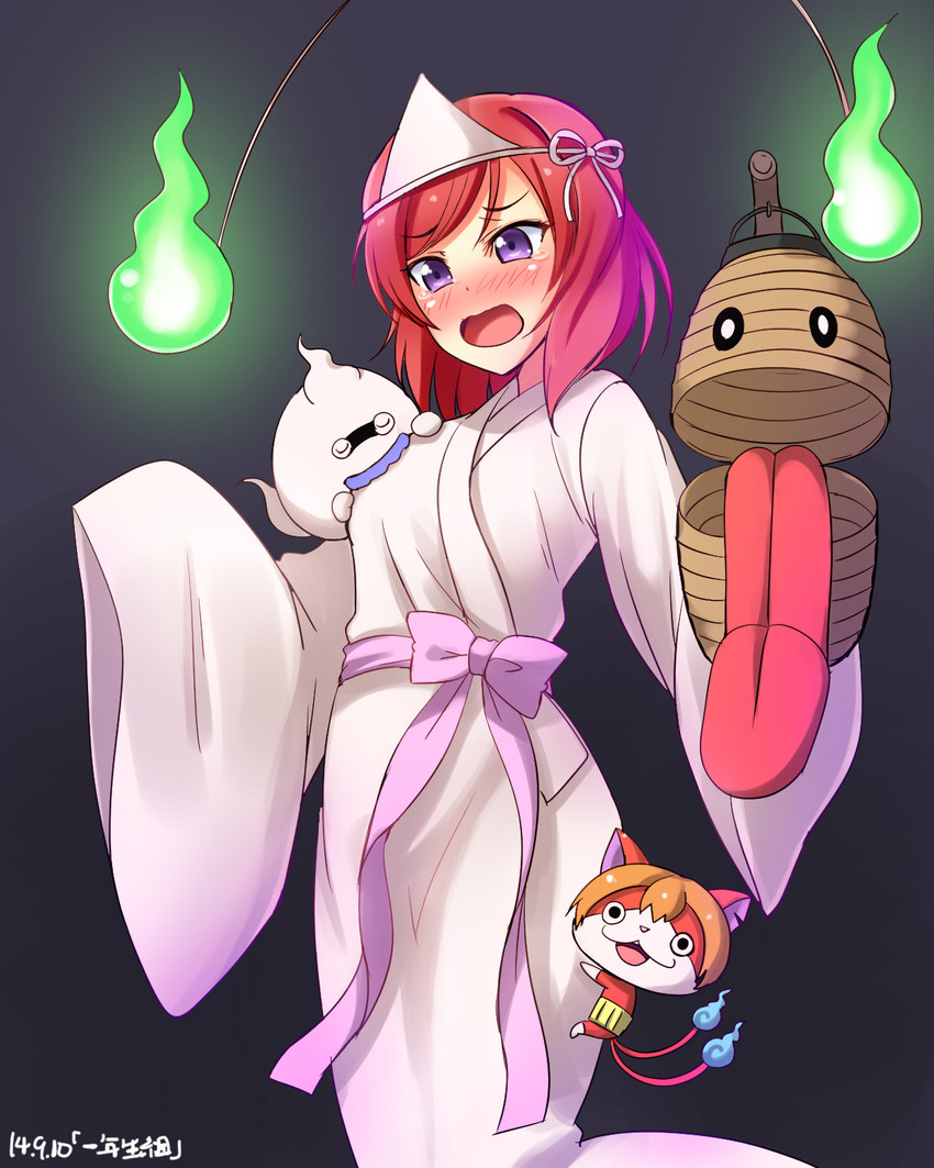 nishikino maki, hoshizora rin, jibanyan, and whisper (love live! and 2 more) drawn by yu-ta