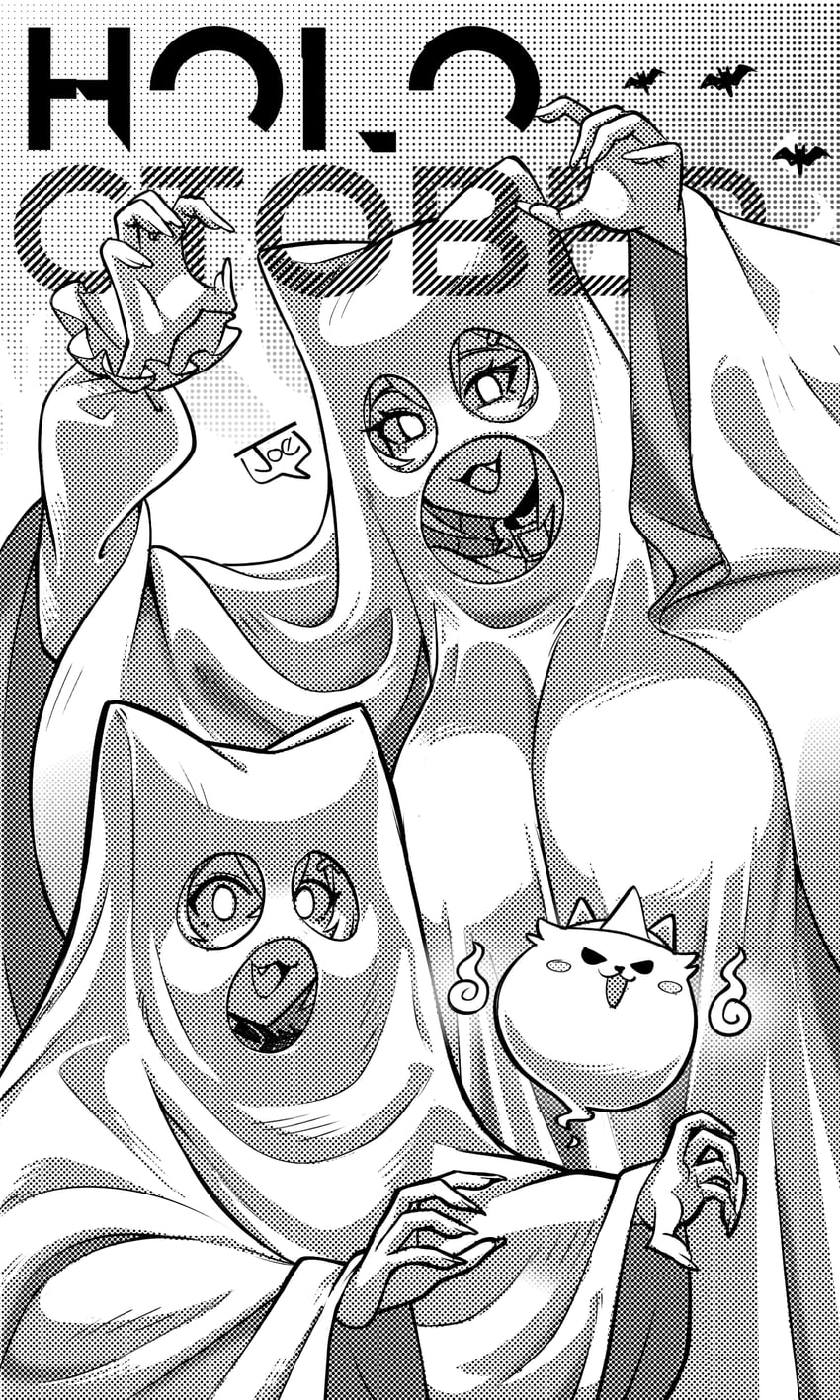 fuwawa abyssgard, mococo abyssgard, and perroccino (hololive and 1 more) drawn by joecanvas