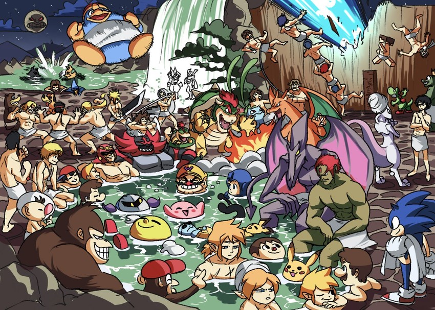 link, pikachu, cloud strife, kirby, red, and 57 more (pokemon and 47 more) drawn by tina_fate