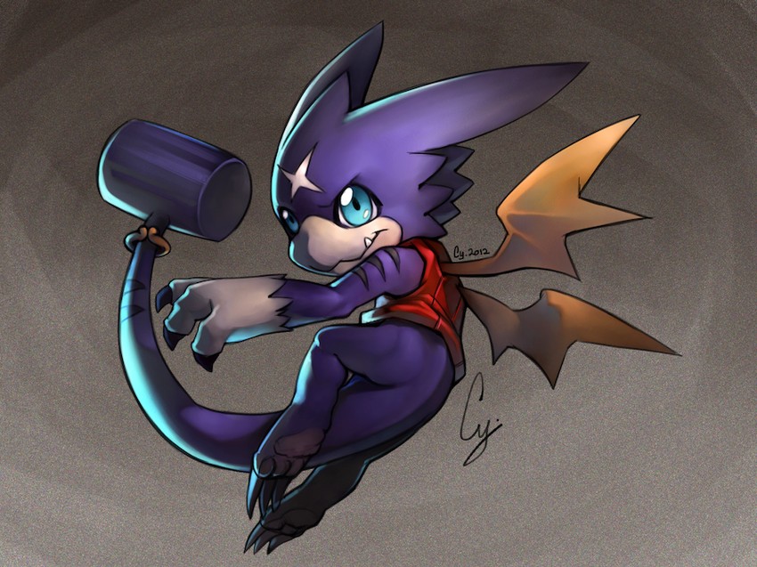 gumdramon (digimon and 1 more) drawn by cy_(mercyguy)