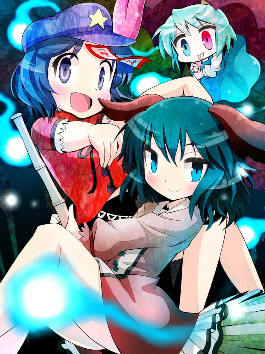 tatara kogasa, miyako yoshika, and kasodani kyouko (touhou) drawn by givuchoko