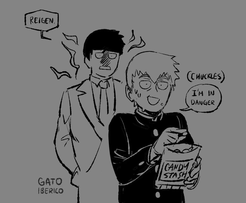 kageyama shigeo and reigen arataka (mob psycho 100) drawn by gatoiberico