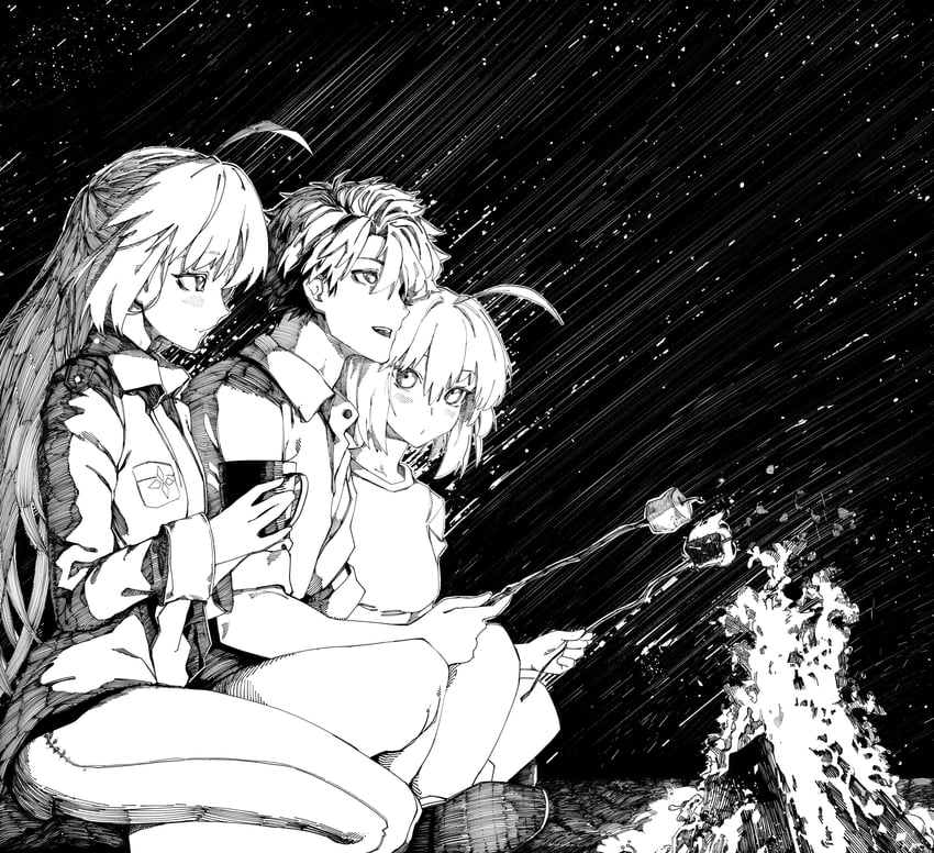artoria pendragon, fujimaru ritsuka, and artoria caster (fate and 1 more) drawn by obazzotto