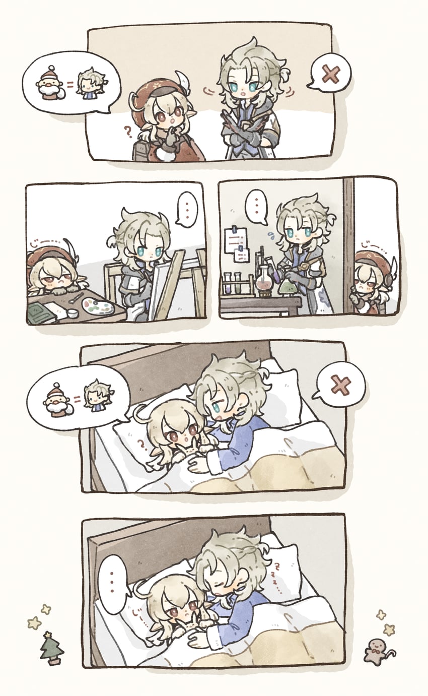 klee, dodoco, albedo, and santa claus (genshin impact) drawn by shionosuke