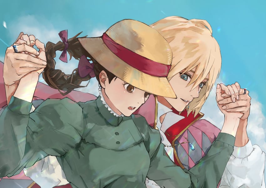 howl pendragon and sophie hatter (howl no ugoku shiro) drawn by neko_no_kedama