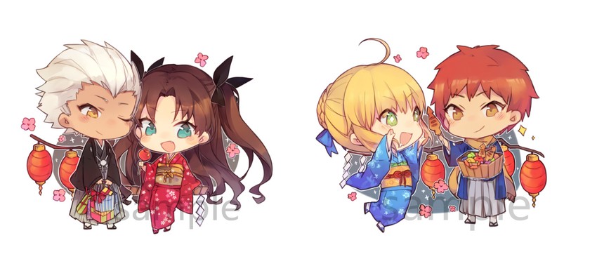artoria pendragon, saber, tohsaka rin, emiya shirou, and archer (fate and 1 more) drawn by saku_(l714884548)