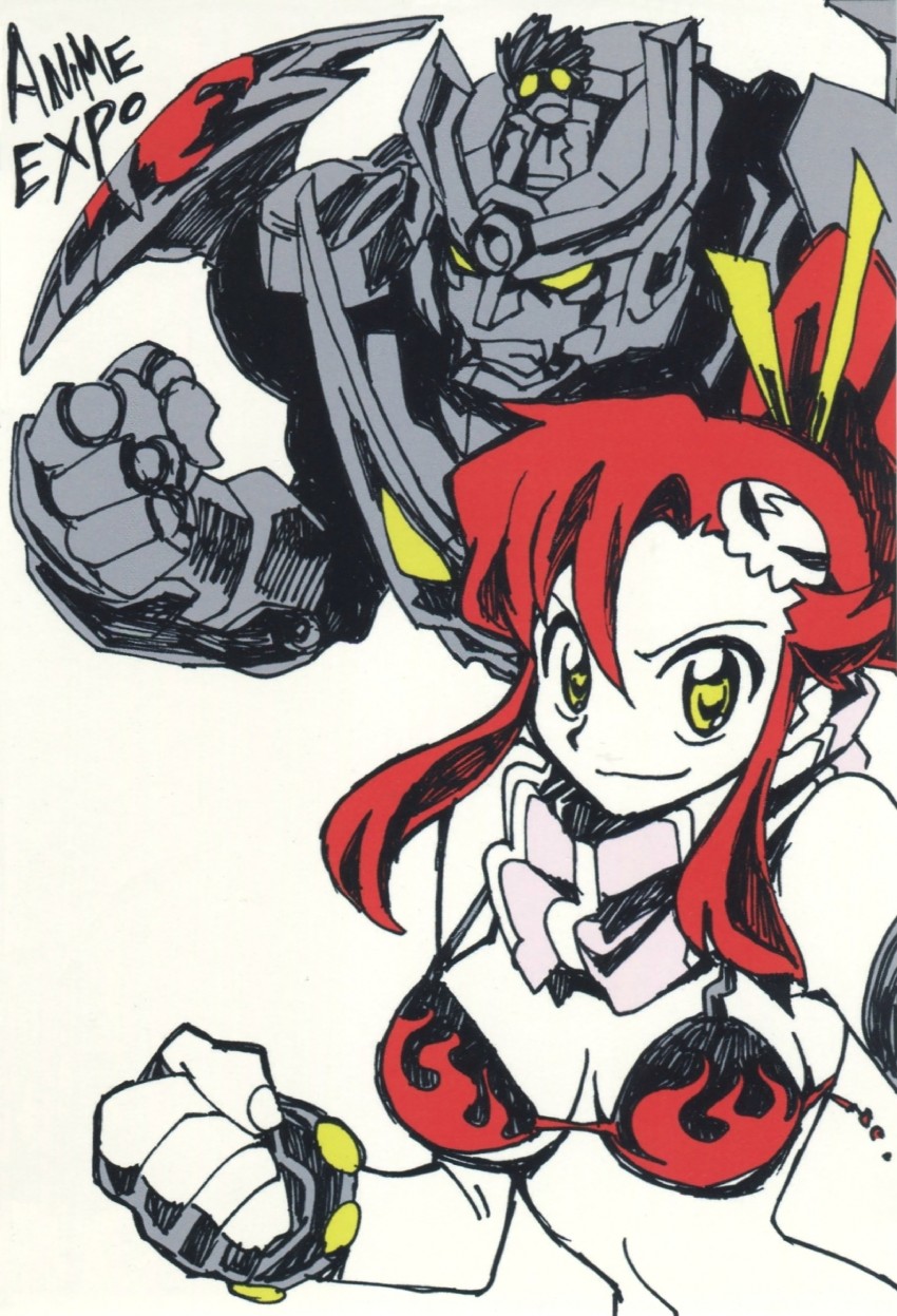 yoko littner, simon, and gurren-lagann (tengen toppa gurren lagann) drawn by imaishi_hiroyuki