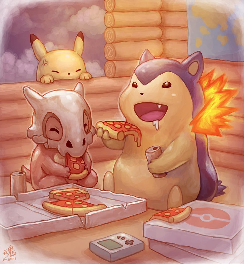 pikachu, typhlosion, and cubone (pokemon) drawn by ry-spirit