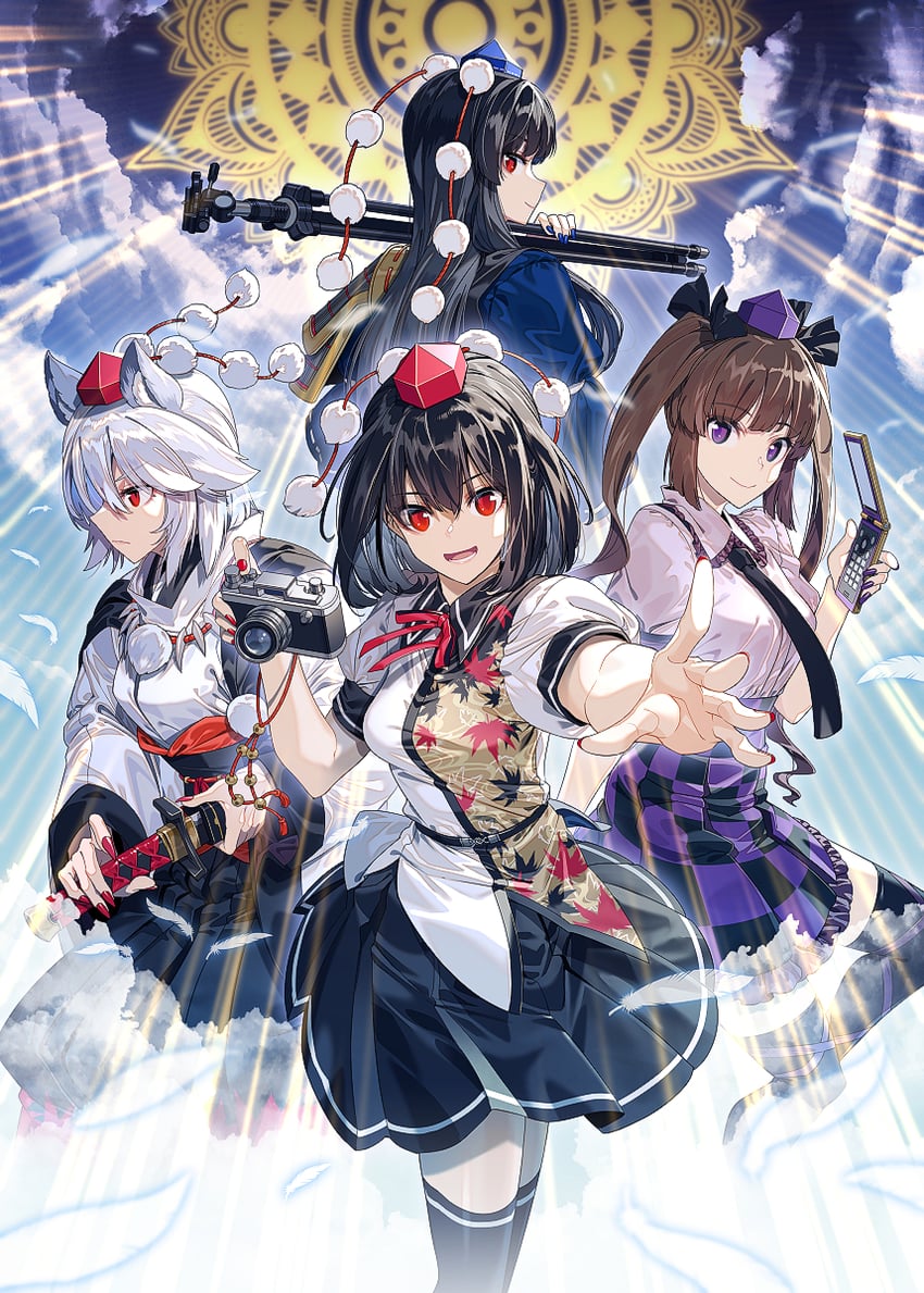 shameimaru aya, inubashiri momiji, himekaidou hatate, and iizunamaru megumu (touhou) drawn by zounose