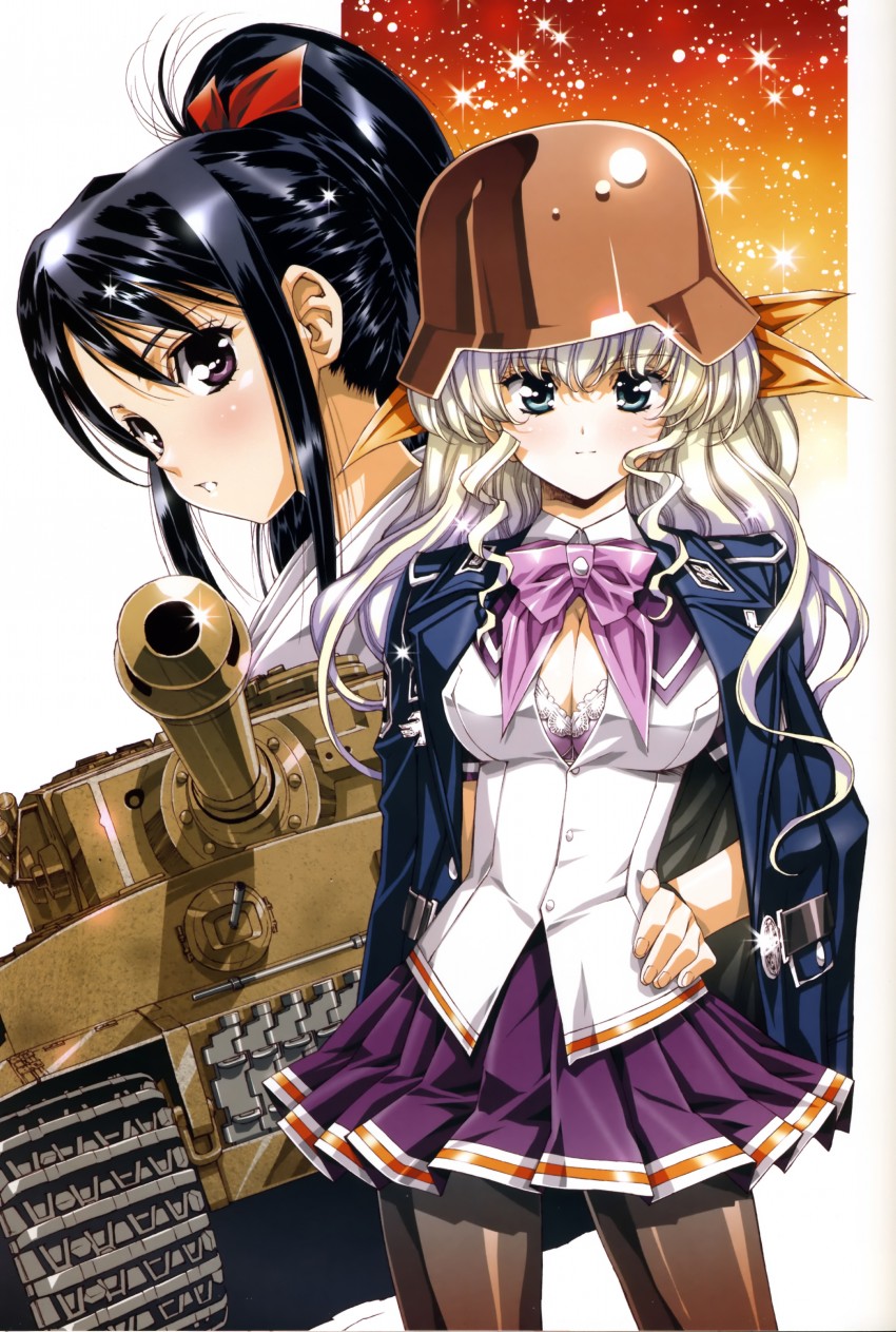 kudan chihaya and fumio moebius (ojousama x sensha) drawn by urushihara_satoshi