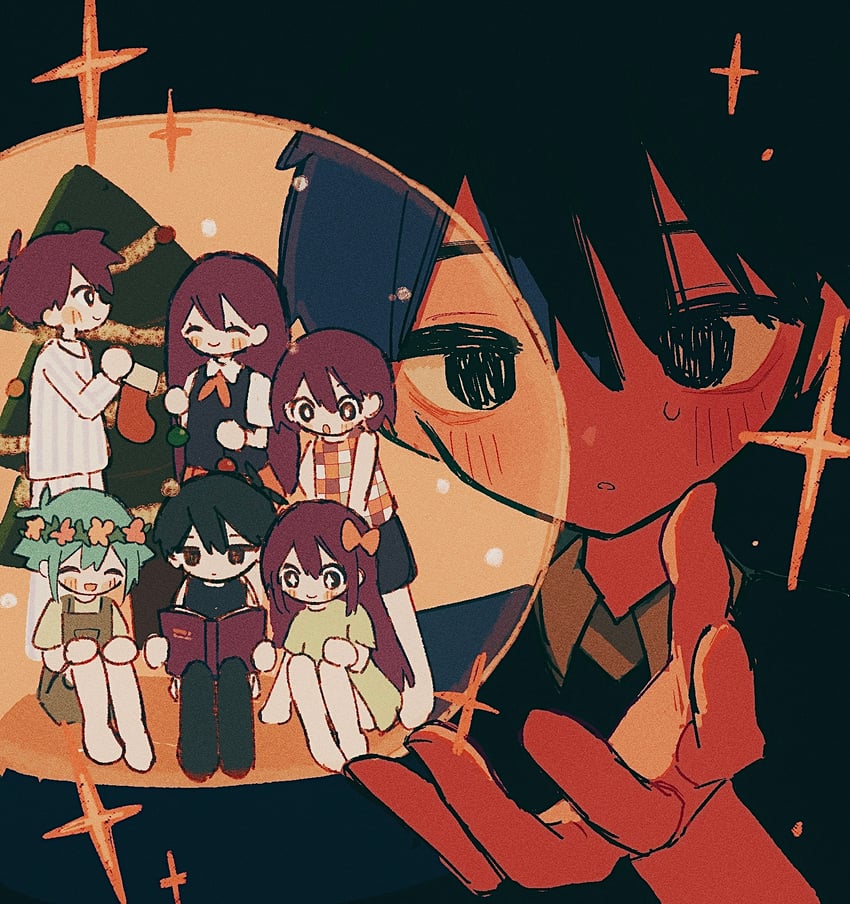 sunny, omori, basil, aubrey, mari, and 2 more (omori) drawn by ninini_(happy_goody115)