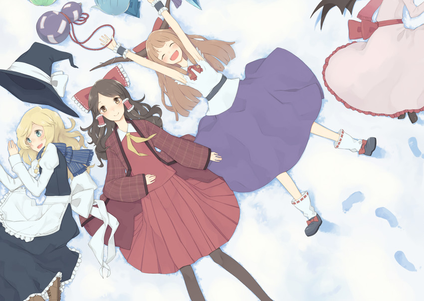 hakurei reimu, kirisame marisa, remilia scarlet, cirno, ibuki suika, and 1 more (touhou) drawn by hayashi_kewi