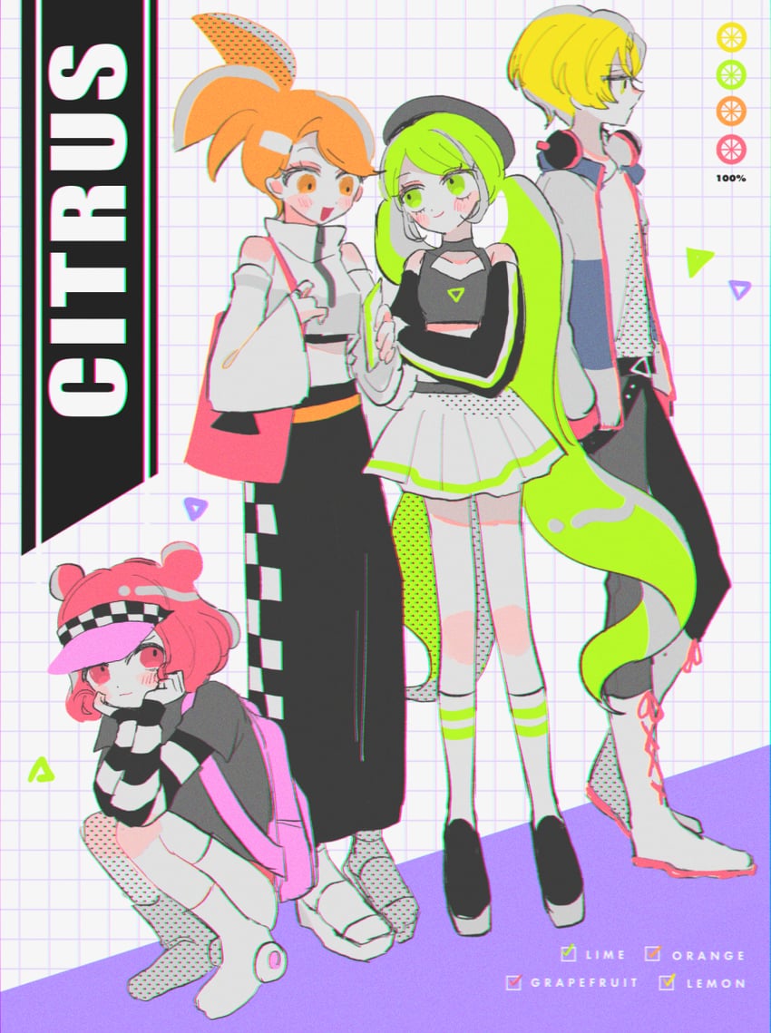 lime cookie, orange cookie, lemon cookie, and grapefruit cookie (cookie run and 1 more) drawn by mamimumemo