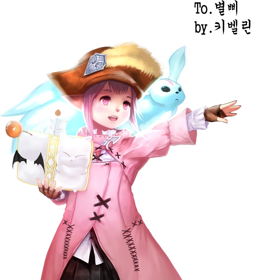 moogle, carbuncle, summoner, and tataru taru (final fantasy and 1 more) drawn by kibellin