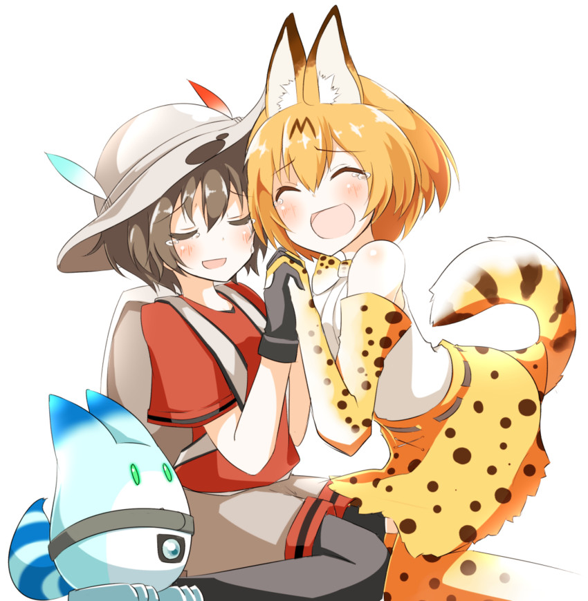 serval, kaban, and lucky beast (kemono friends) drawn by pia_(botamochinjufu)