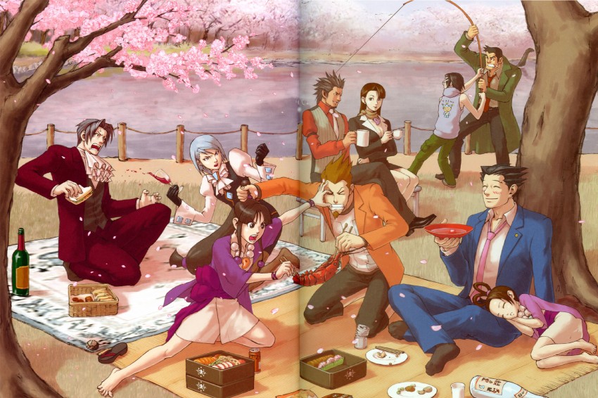 phoenix wright, miles edgeworth, maya fey, franziska von karma, dick gumshoe, and 5 more (ace attorney and 1 more) drawn by edaki_shin'ya