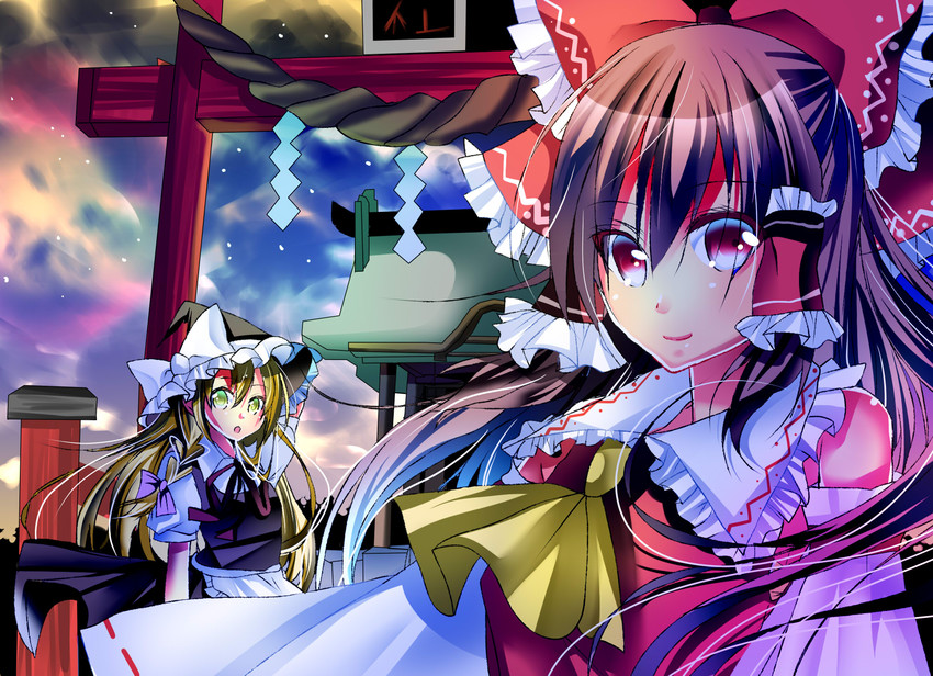 hakurei reimu and kirisame marisa (touhou) drawn by umi_no_suzuka