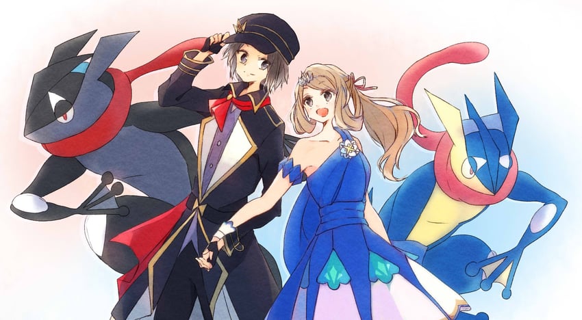 greninja, serena, and calem (pokemon and 1 more) drawn by as_(yesahp)