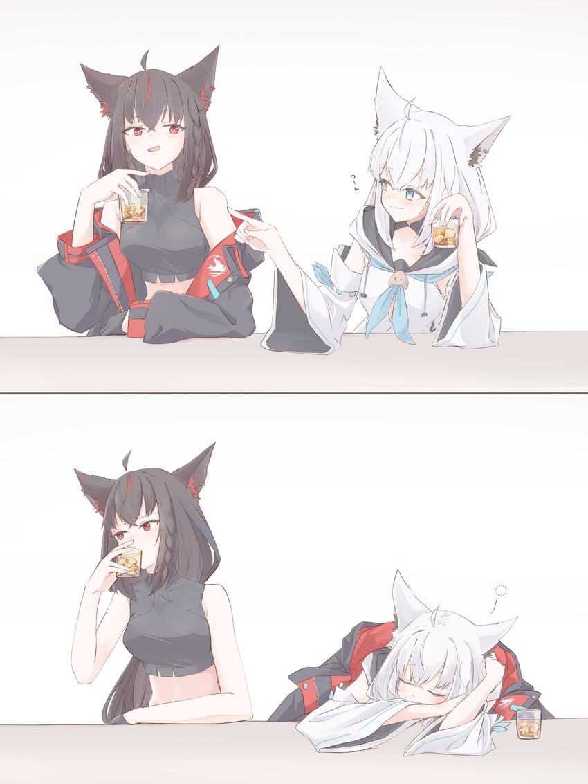 shirakami fubuki and kurokami fubuki (hololive) drawn by chamomile_(kazumasa)
