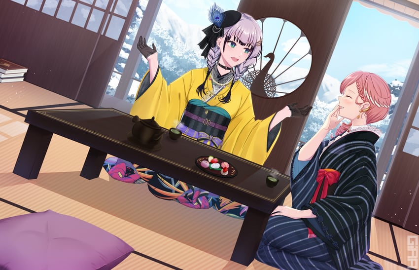 takane lui and pavolia reine (hololive and 1 more) drawn by girarikyo
