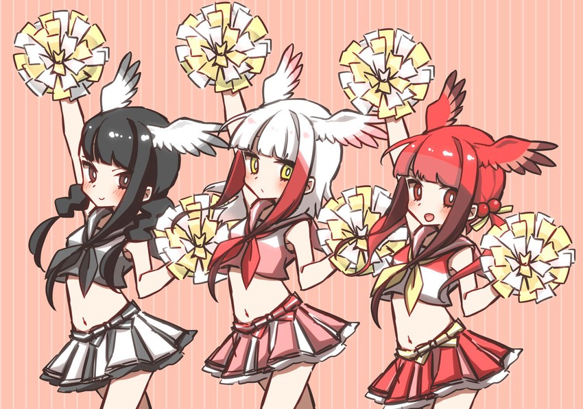 japanese crested ibis, scarlet ibis, and black-headed ibis (kemono friends) drawn by petit_ramune