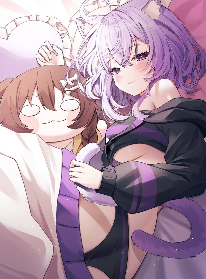 nekomata okayu and inugami korone (hololive) drawn by nannung
