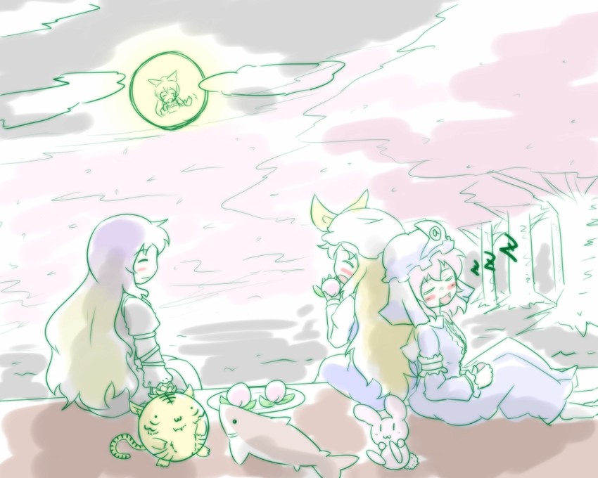 saigyouji yuyuko, hijiri byakuren, watatsuki no yorihime, and watatsuki no toyohime (touhou) drawn by konokiya