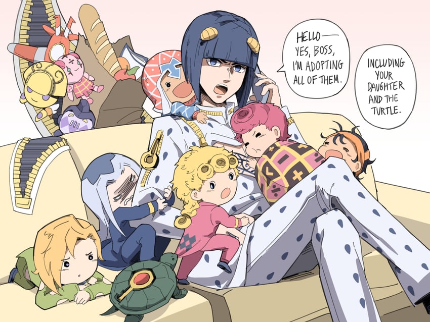 giorno giovanna, bruno bucciarati, guido mista, narancia ghirga, pannacotta fugo, and 6 more (jojo no kimyou na bouken and 1 more) drawn by norue