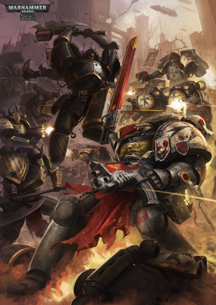 adeptus astartes and chaos space marine (warhammer 40k) drawn by daxi4ng