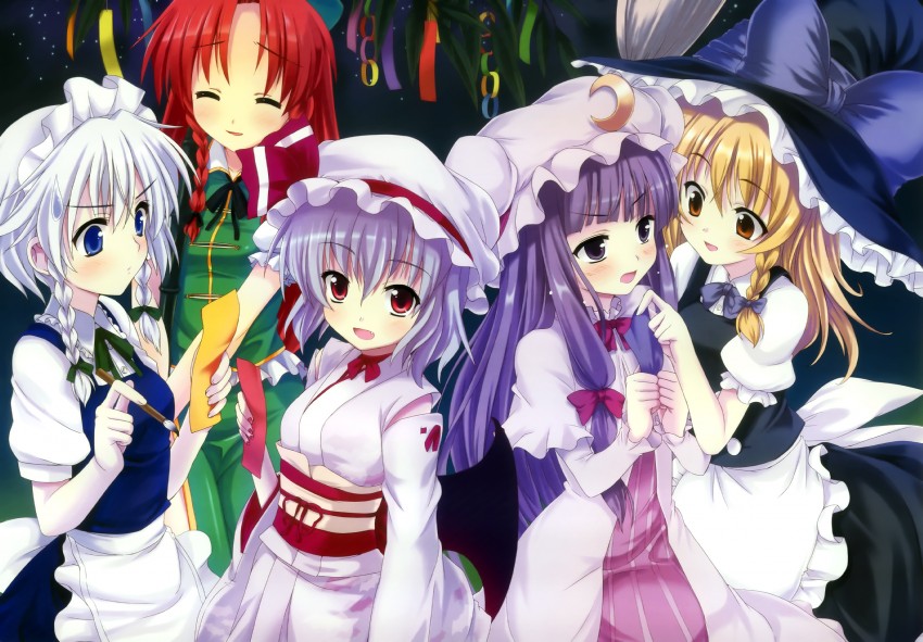 kirisame marisa, remilia scarlet, izayoi sakuya, patchouli knowledge, and hong meiling (touhou) drawn by r-type_nirvana