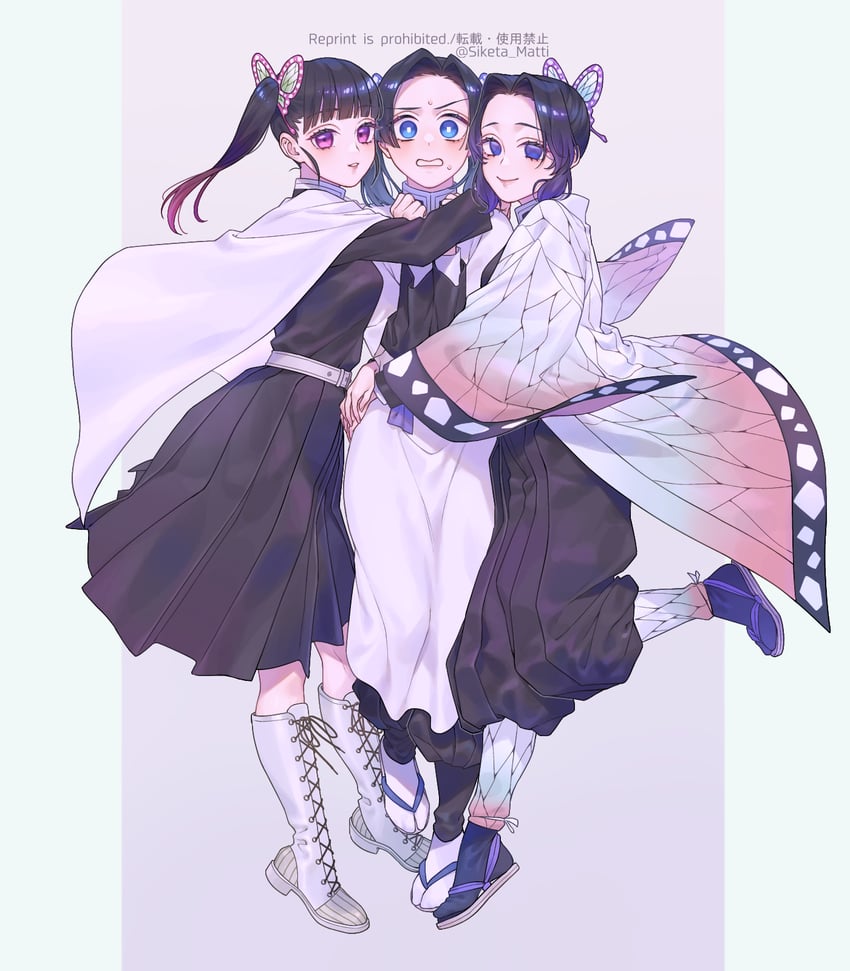 kochou shinobu, tsuyuri kanao, and kanzaki aoi (kimetsu no yaiba) drawn by mizuki_mau