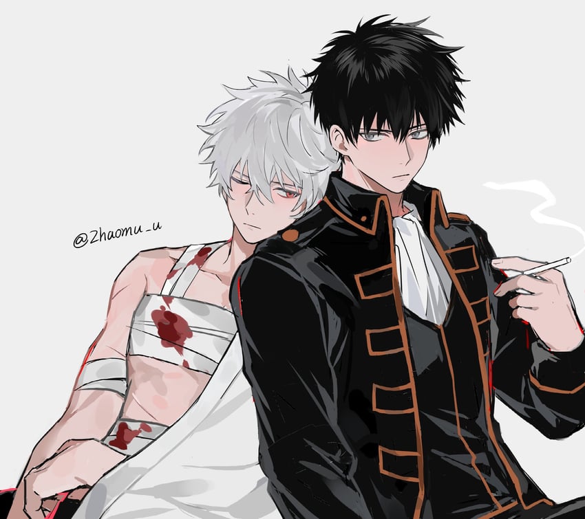 sakata gintoki and hijikata toushirou (gintama) drawn by jin_(zhaomu_u)