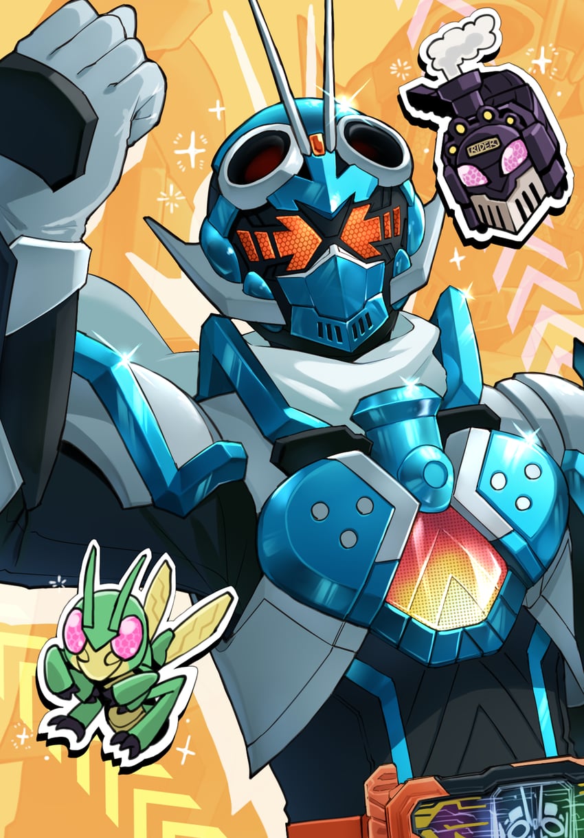 kamen rider gotchard, hopper 1, and steamliner (kamen rider and 1 more) drawn by somechime_(sometime1209)
