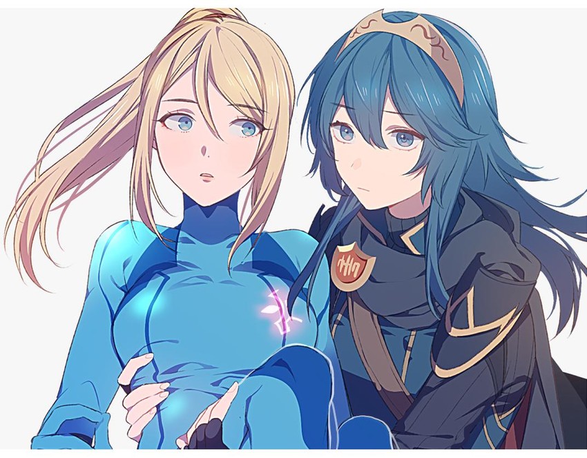 samus aran and lucina (fire emblem and 3 more) drawn by ryon_(ryonhei)