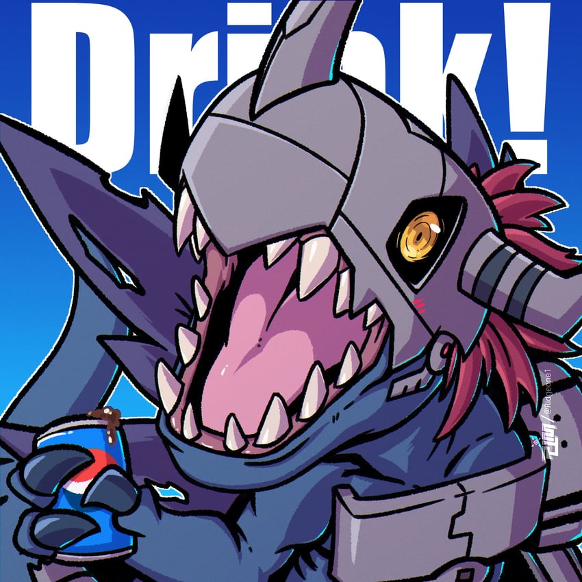 metalgreymon and pepsiman (digimon and 2 more) drawn by ridgeone