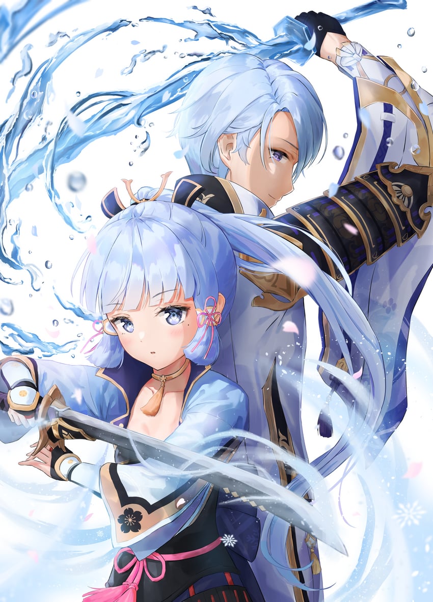 kamisato ayaka and kamisato ayato (genshin impact) drawn by raodu