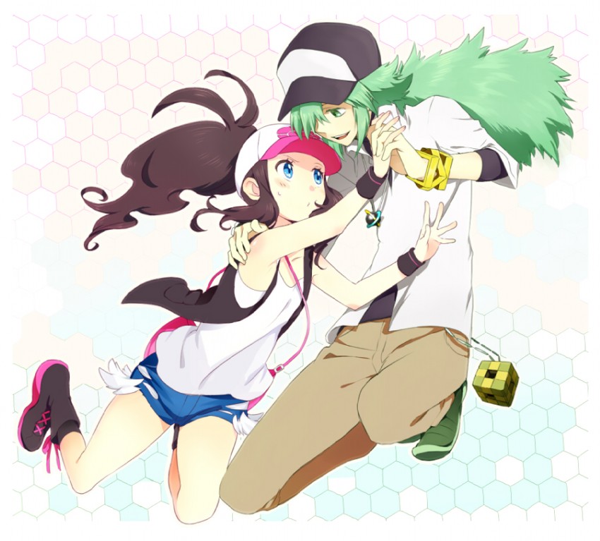 hilda and n (pokemon and 1 more) drawn by saku_(pixiv526117)