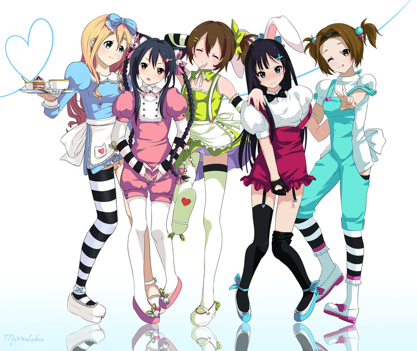 akiyama mio, nakano azusa, hirasawa yui, tainaka ritsu, and kotobuki tsumugi (k-on!) drawn by marmaladica