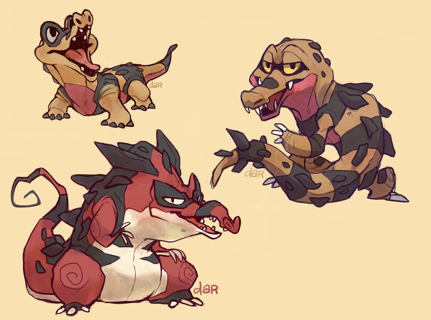 krookodile, sandile, and krokorok (pokemon) drawn by dar-draws