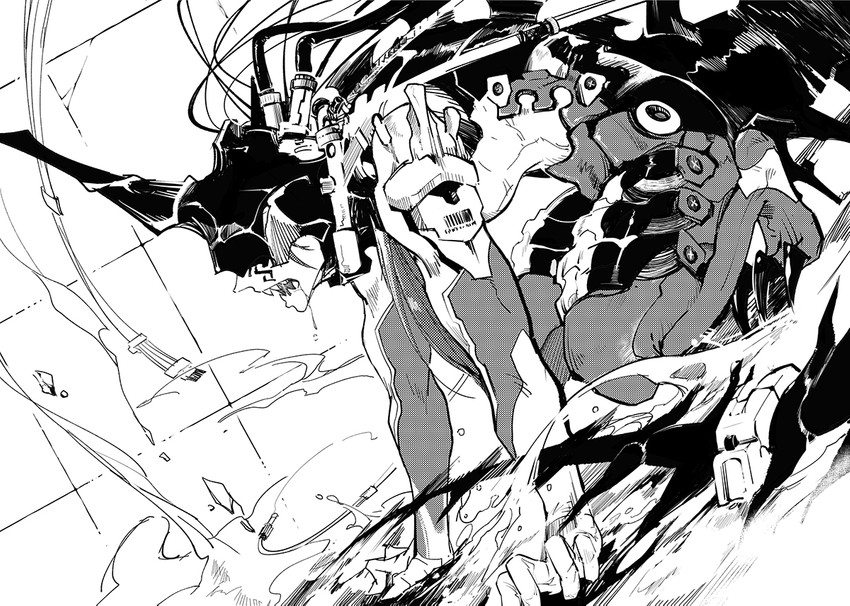 cu chulainn, eva 01, and cu chulainn alter (fate and 2 more) drawn by guttia