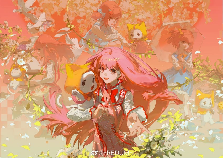 nikki, momo, and bloom poetry (nikki and 4 more) drawn by redum4