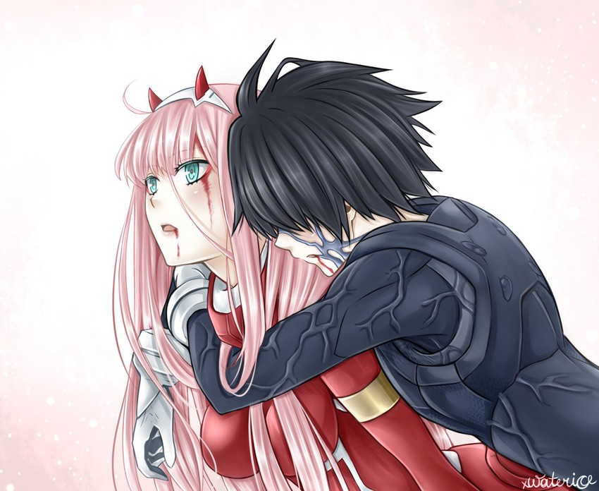 zero two and hiro (darling in the franxx) drawn by xwaterice