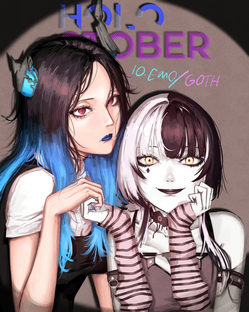 shiori novella and nerissa ravencroft (hololive and 1 more) drawn by mairu_(user_2757)