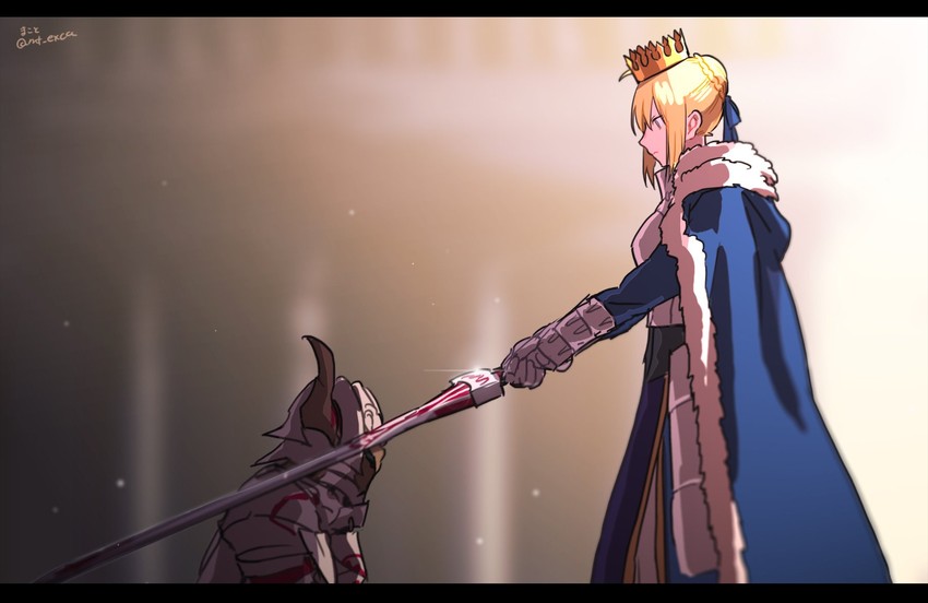 artoria pendragon, saber, and mordred (fate and 2 more) drawn by applechoc